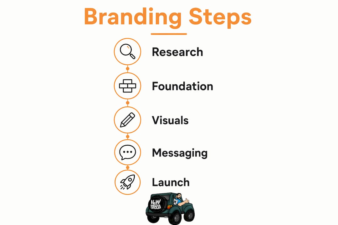 Infographic showing five key Tampa branding steps
