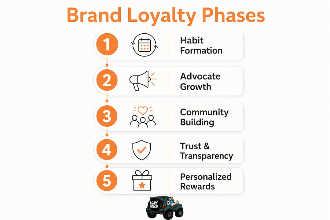 Infographic illustrating stages in brand loyalty building