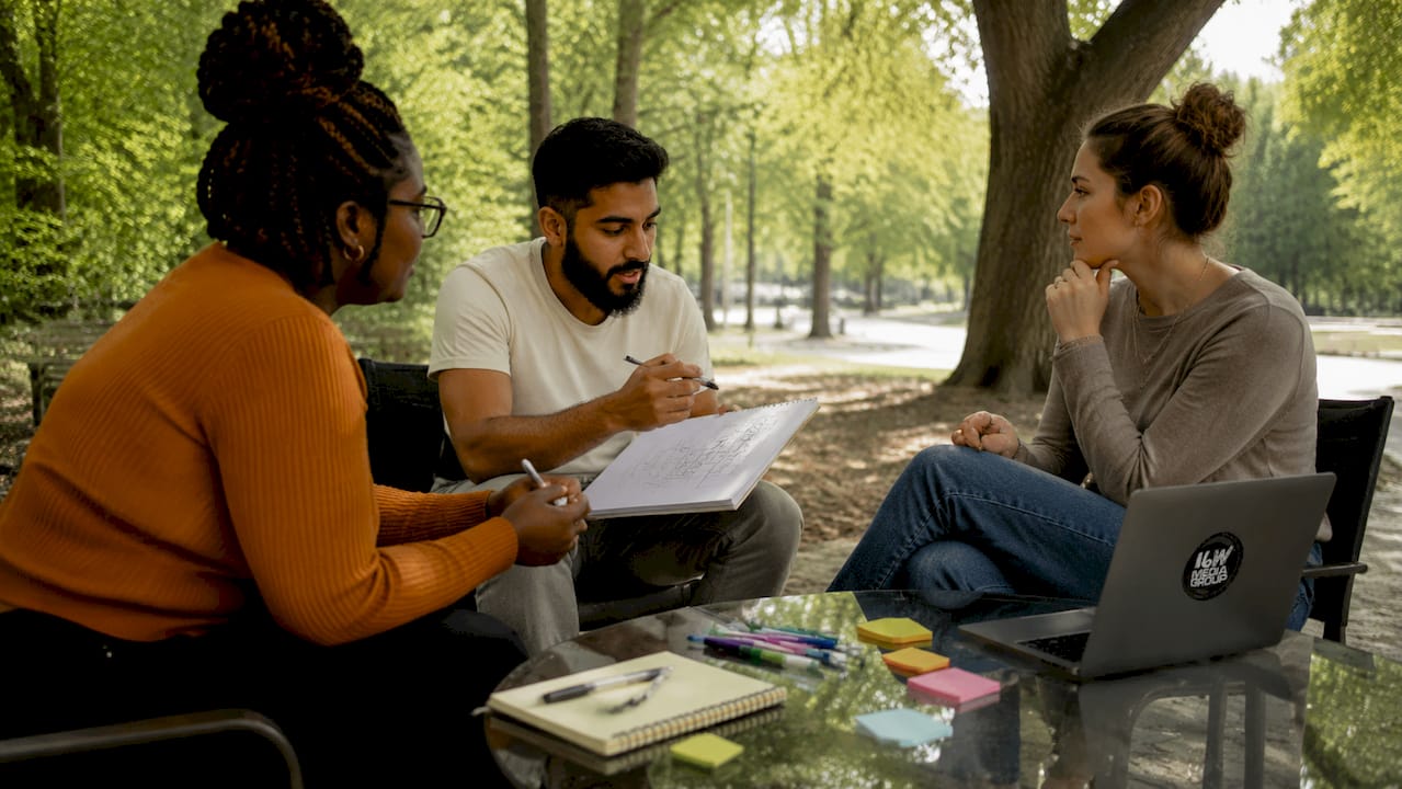 Diverse marketing team collaborating on brand persona