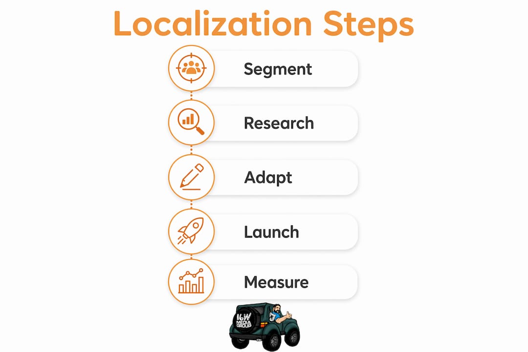 Infographic showing five steps of localized marketing plan
