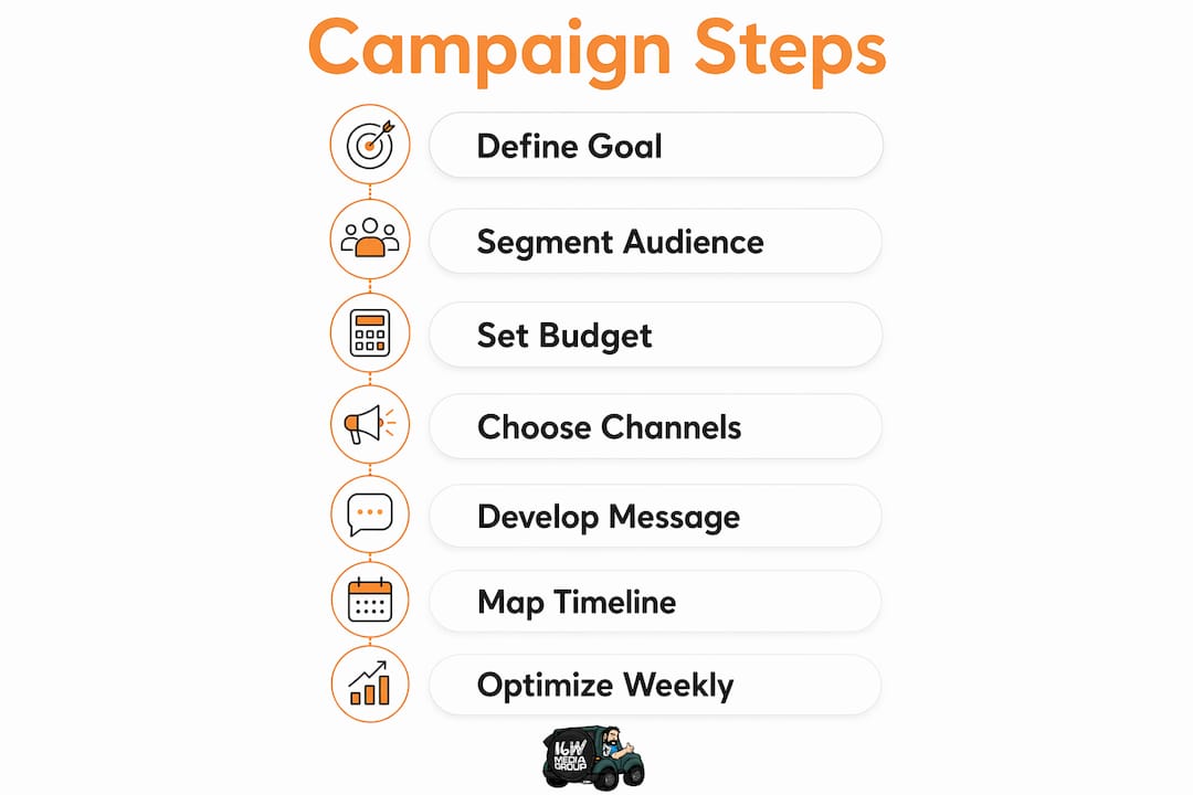 Infographic showing seven campaign steps
