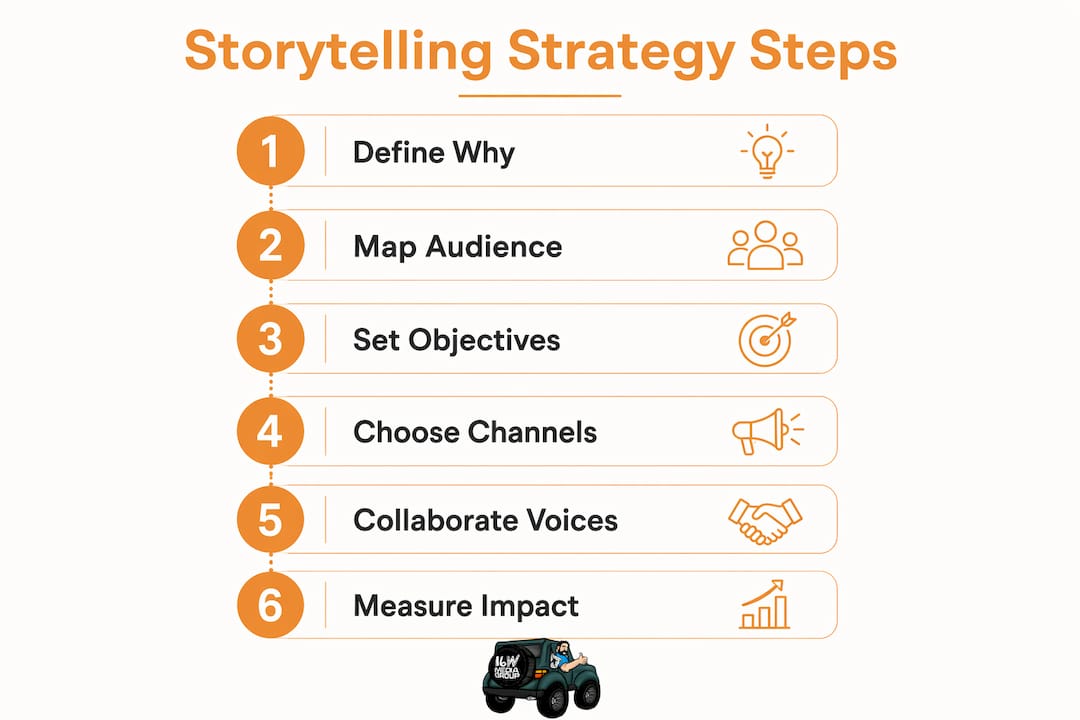 Infographic showing local storytelling strategy steps