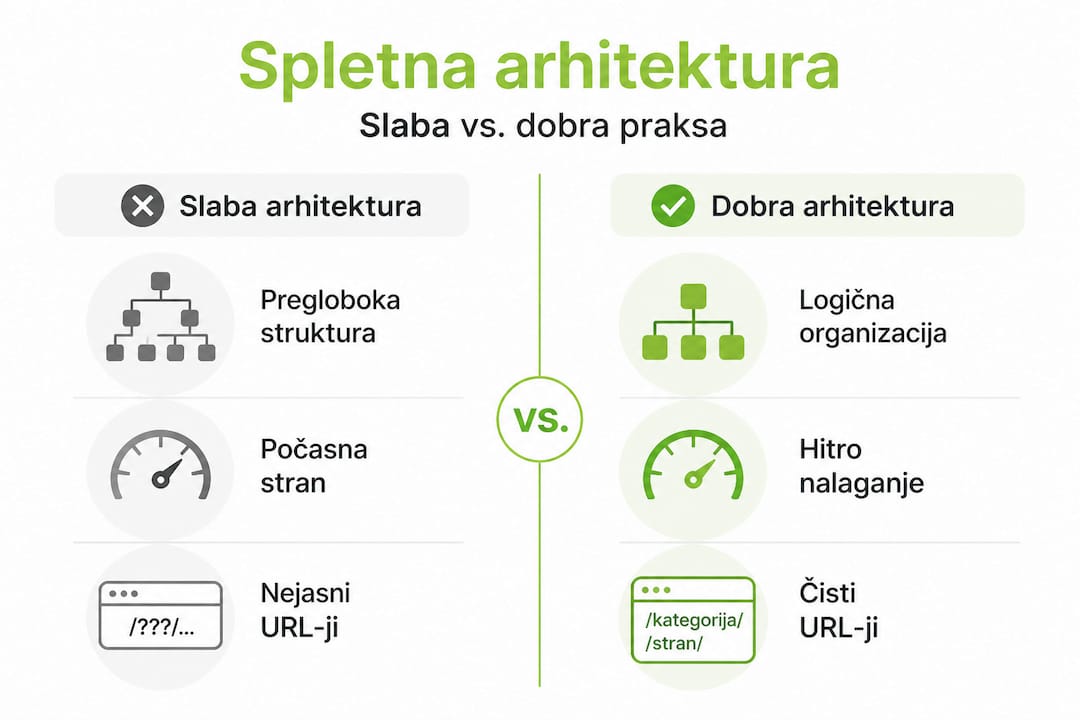 Infographic comparing good and bad website architecture