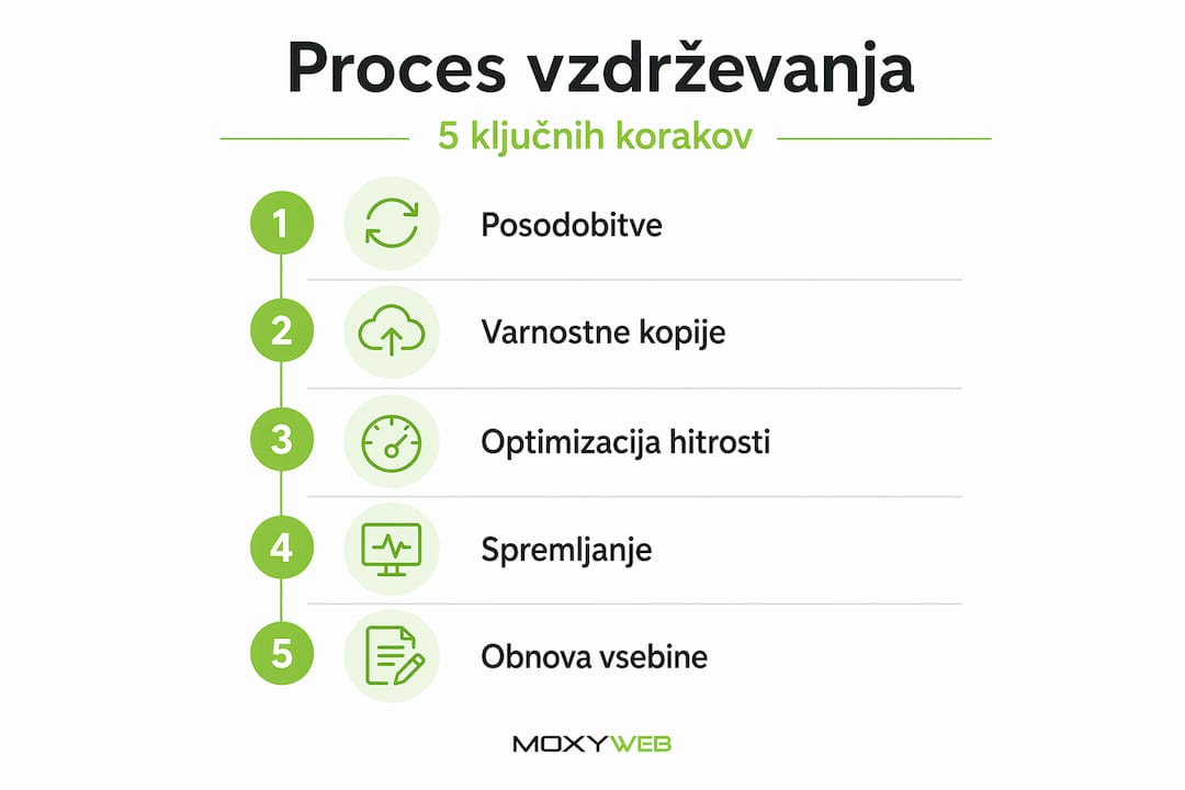 Infografika: ključni koraki za učinkovito vzdrževanje spletne strani