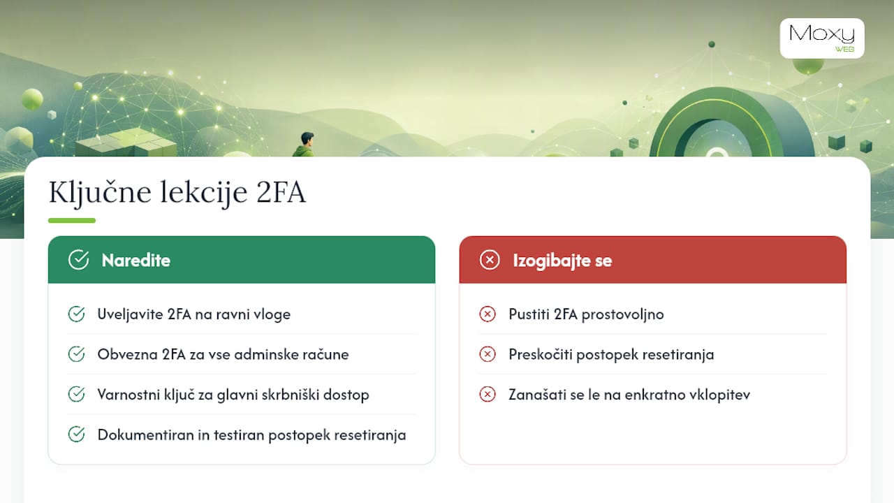 Kaj se skrbniki pri 2FA najpogosteje naučijo prepozno &mdash; overview diagram