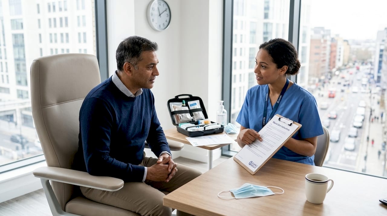 Patient receives aftercare consultation in clinic room