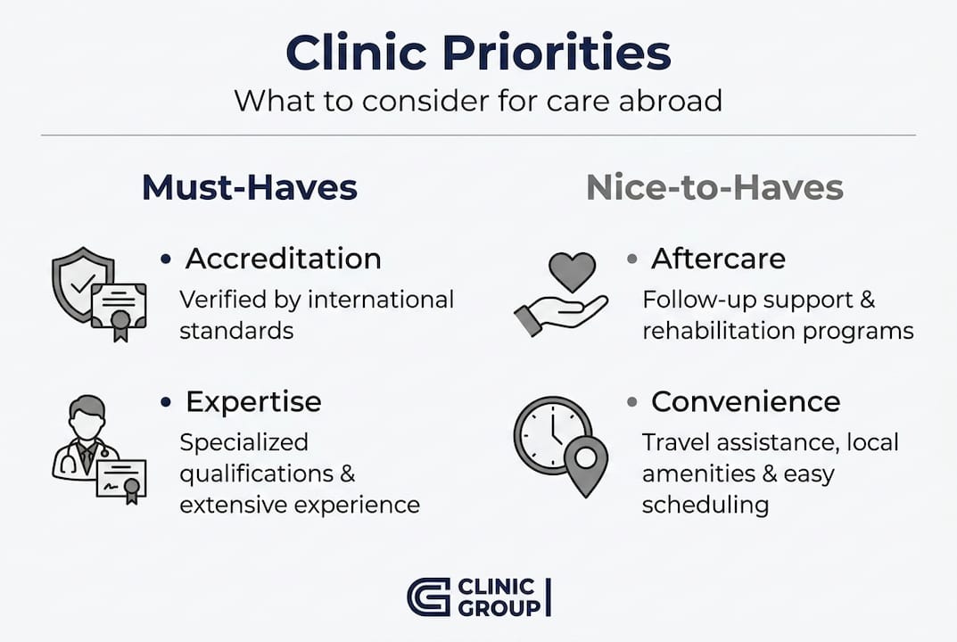 Infographic outlining clinic selection priorities