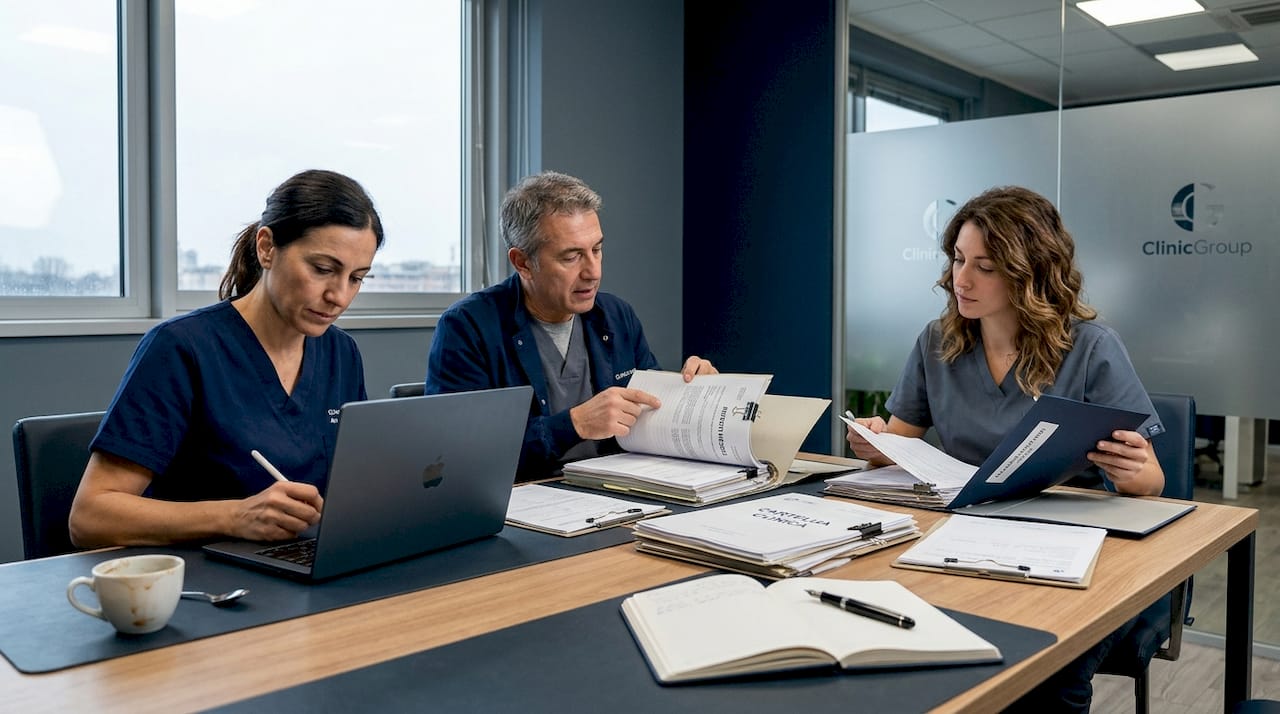 Durante una riunione, gli specialisti si confrontano sulla valutazione clinica dei pazienti.