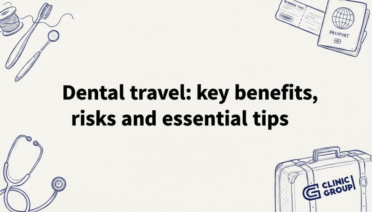 Decorative dental travel themed title card illustration