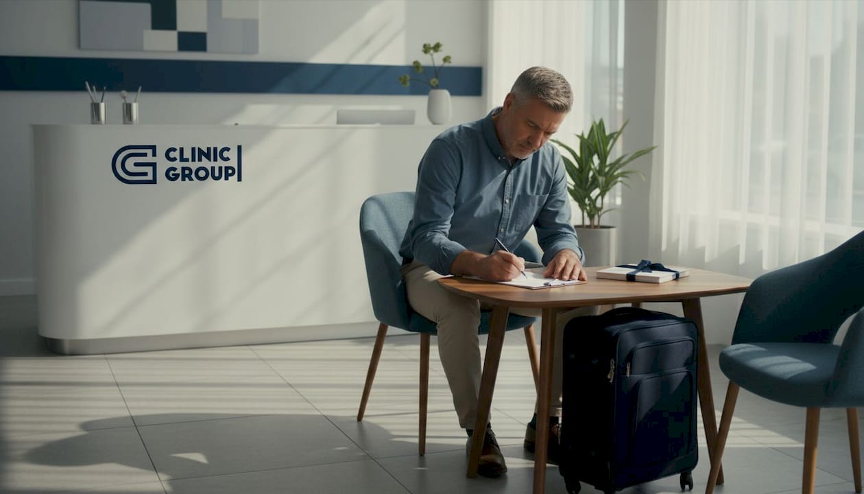 International patient in dental clinic waiting area