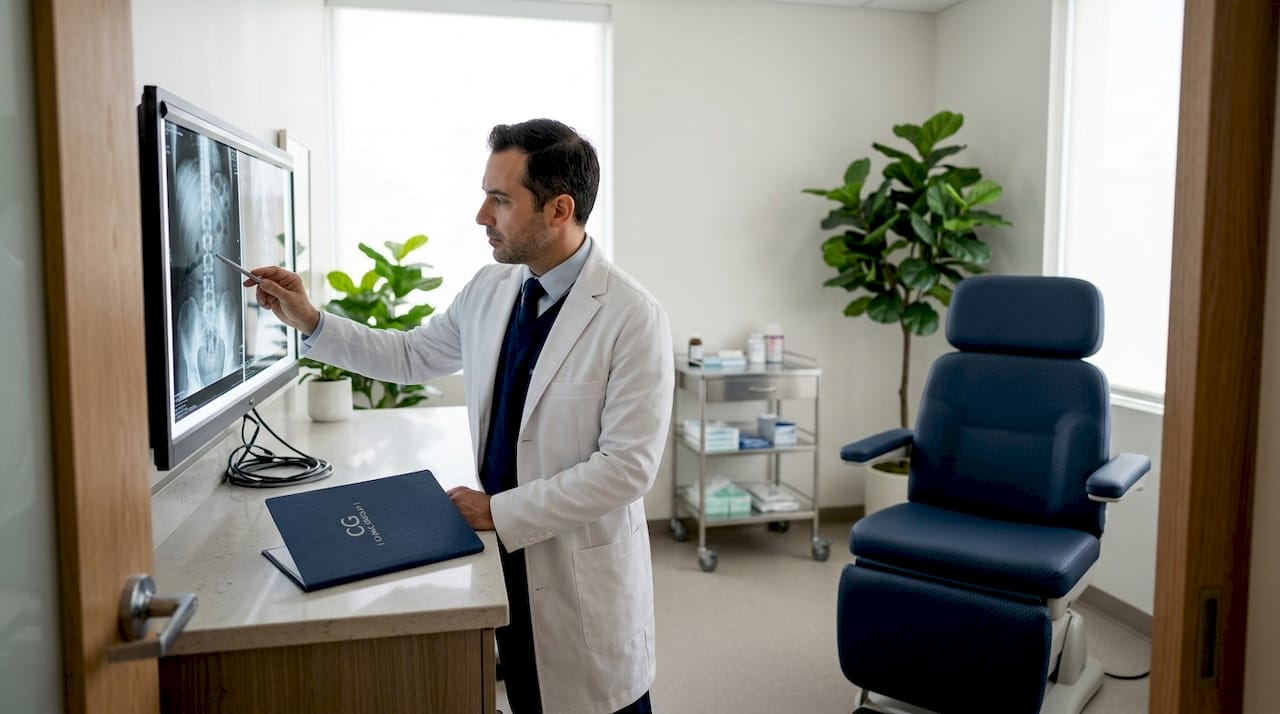 Un medico che utilizza le più moderne tecnologie all’interno di una clinica all’avanguardia.