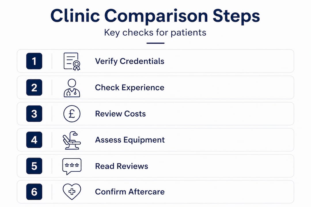 Infographic showing steps to compare dental clinics