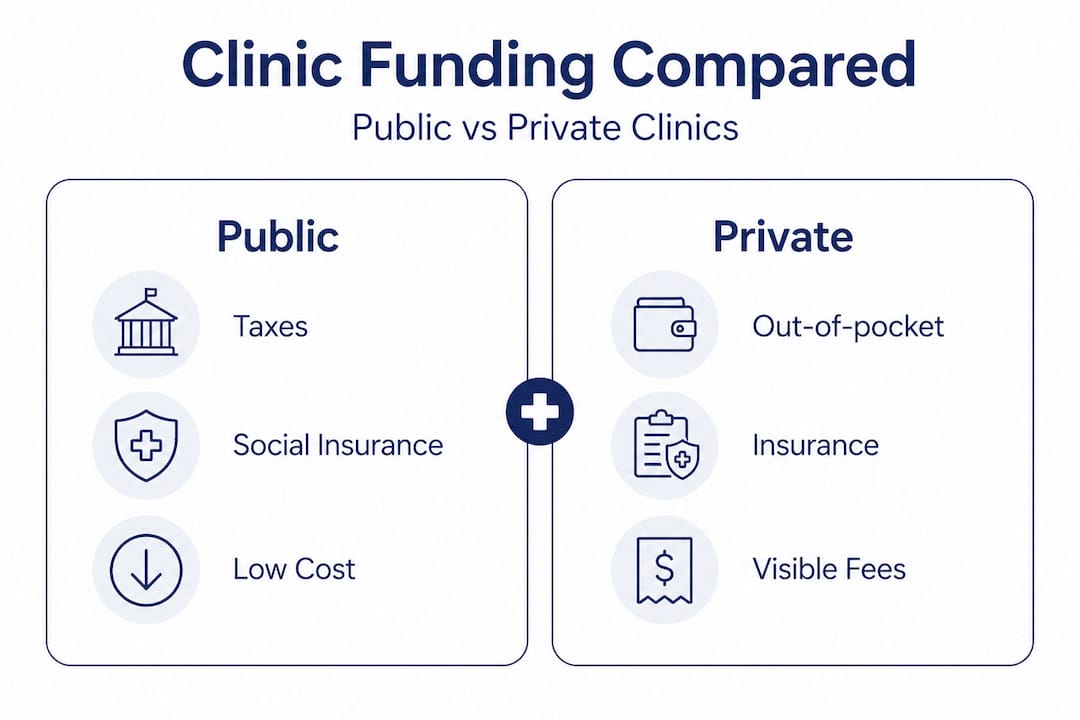 Infographic comparing public and private clinic funding