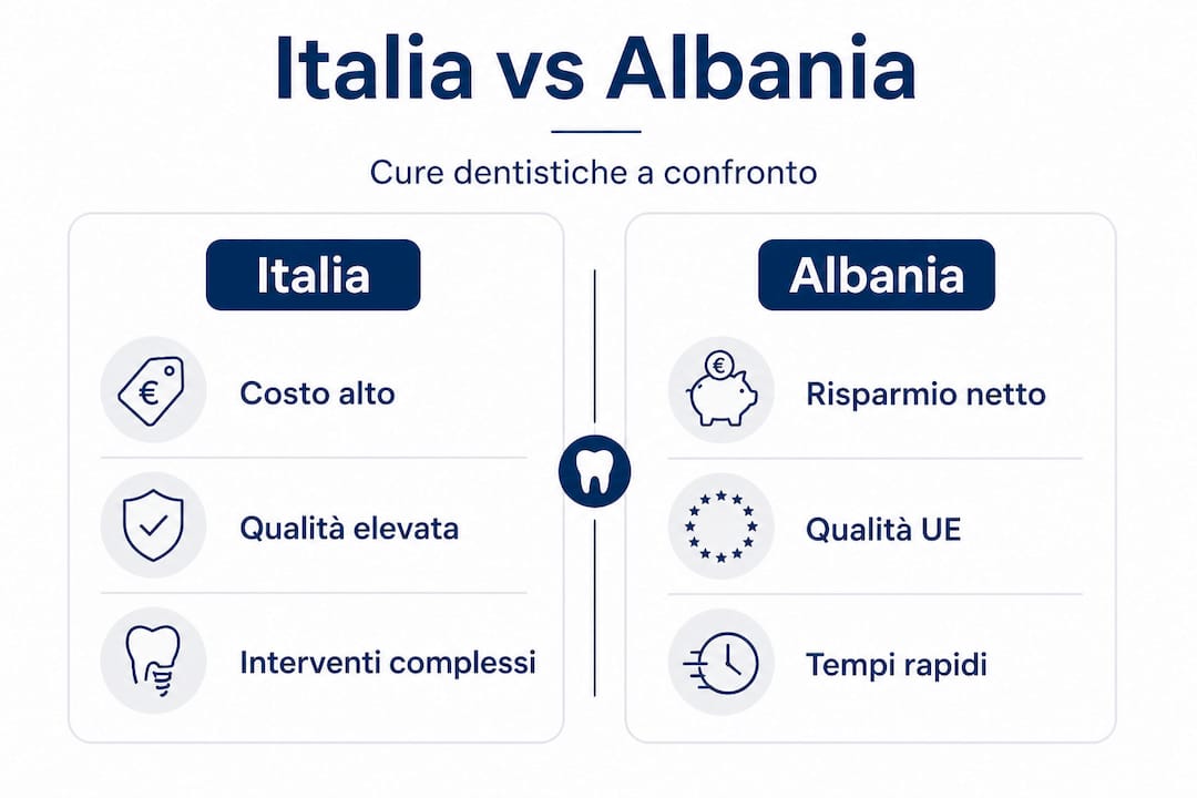 Confronto dei costi delle cure dentistiche tra Italia e Albania: ecco un’infografica che mette a paragone i prezzi
