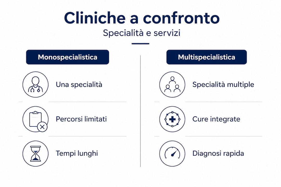 Infografica: differenze tra centri medici monospecialistici e polispecialistici