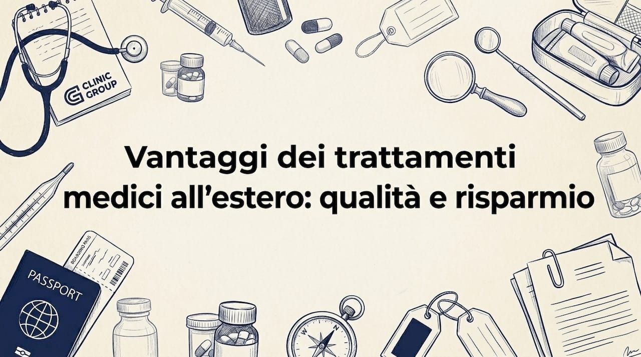 Illustrazione decorativa per copertina a tema viaggio medico