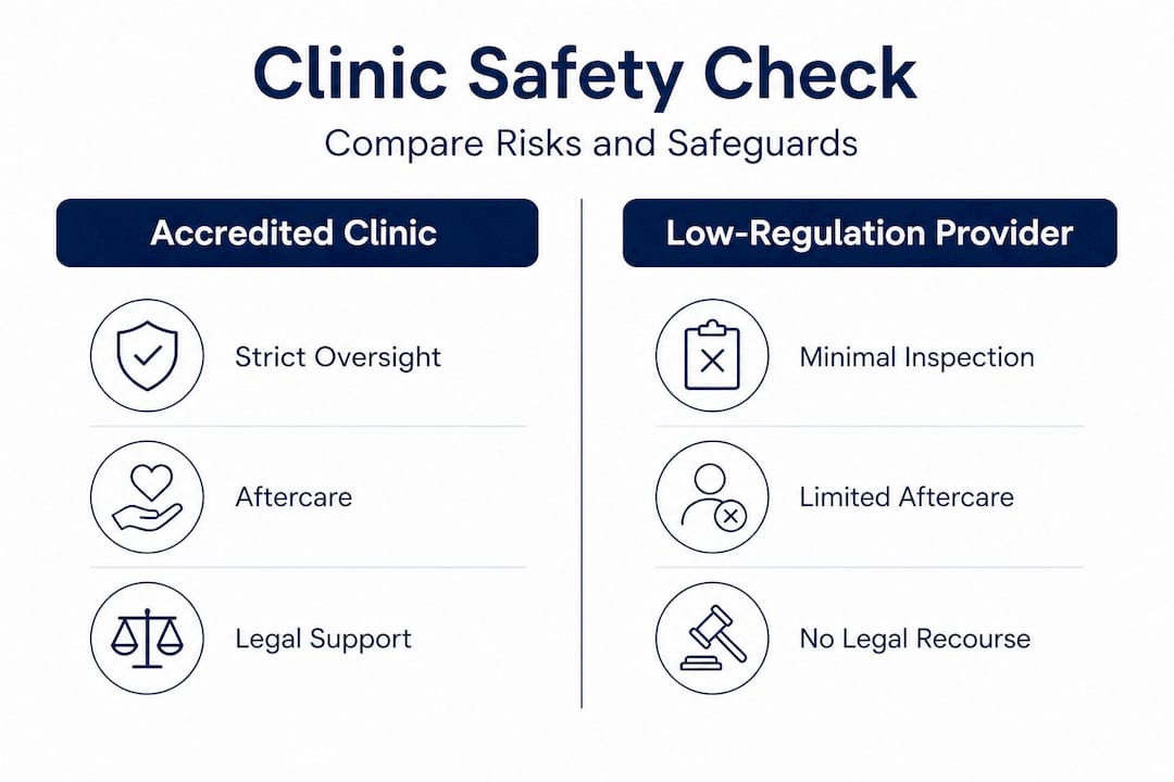 Infographic comparing accredited versus unregulated clinics