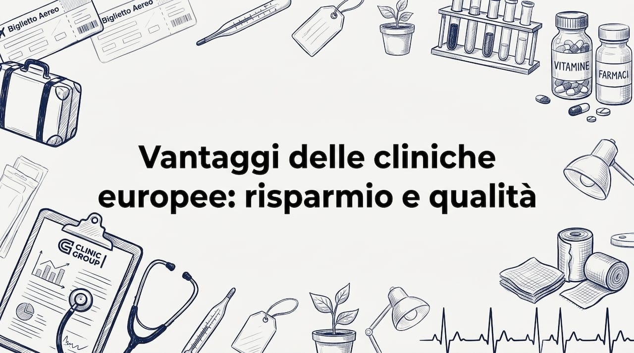 Illustrazione decorativa per una scheda titolo a tema medico e viaggi