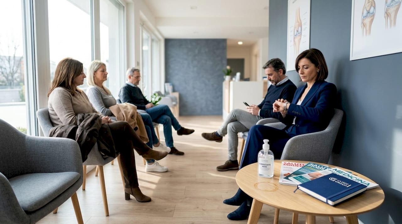Persone in attesa nella sala d’aspetto di una clinica privata