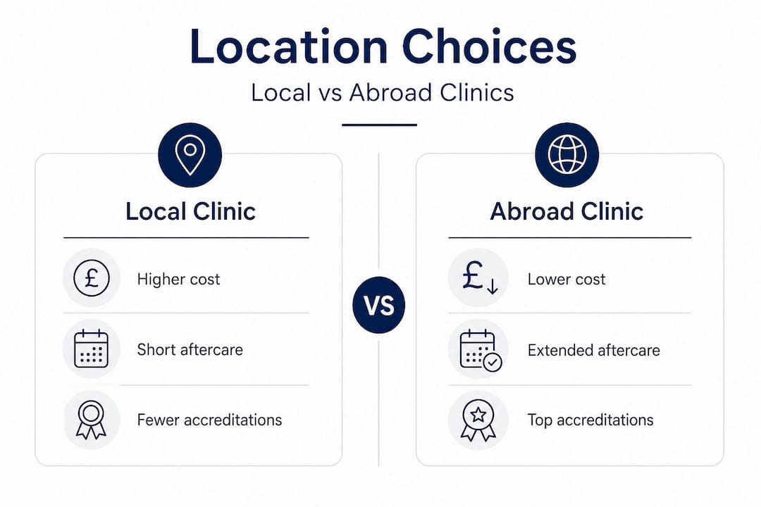 Infographic comparing local and abroad clinic location factors
