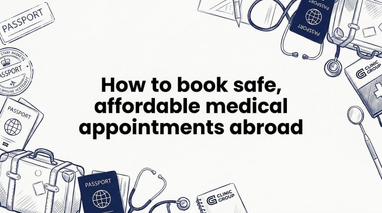 Decorative travel and clinic tools frame title card