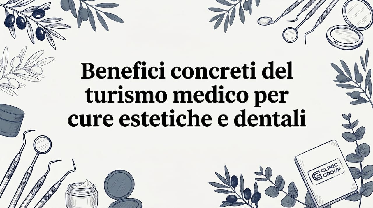 Illustrazione decorativa per la copertina, caratterizzata da elementi legati alla medicina e alla cosmetica.