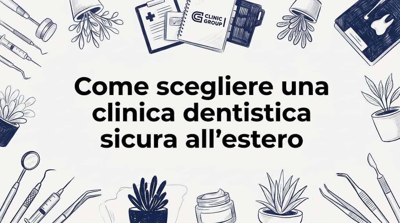 Illustrazione artistica di strumenti odontoiatrici e cartelle cliniche