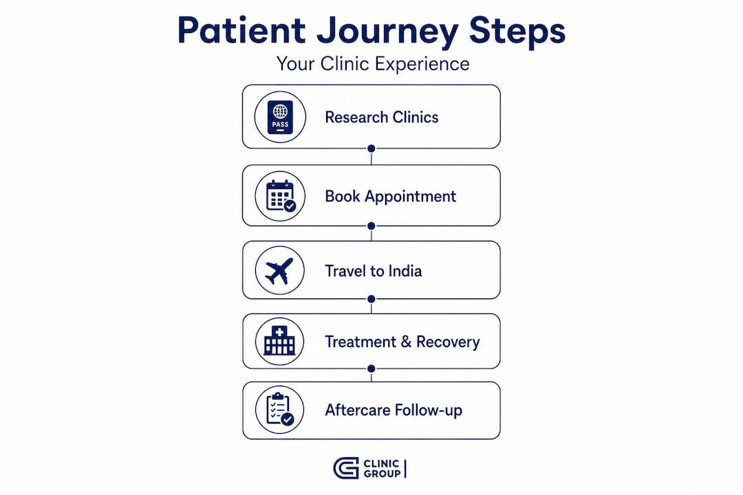 Infographic showing healthcare tourism steps in India