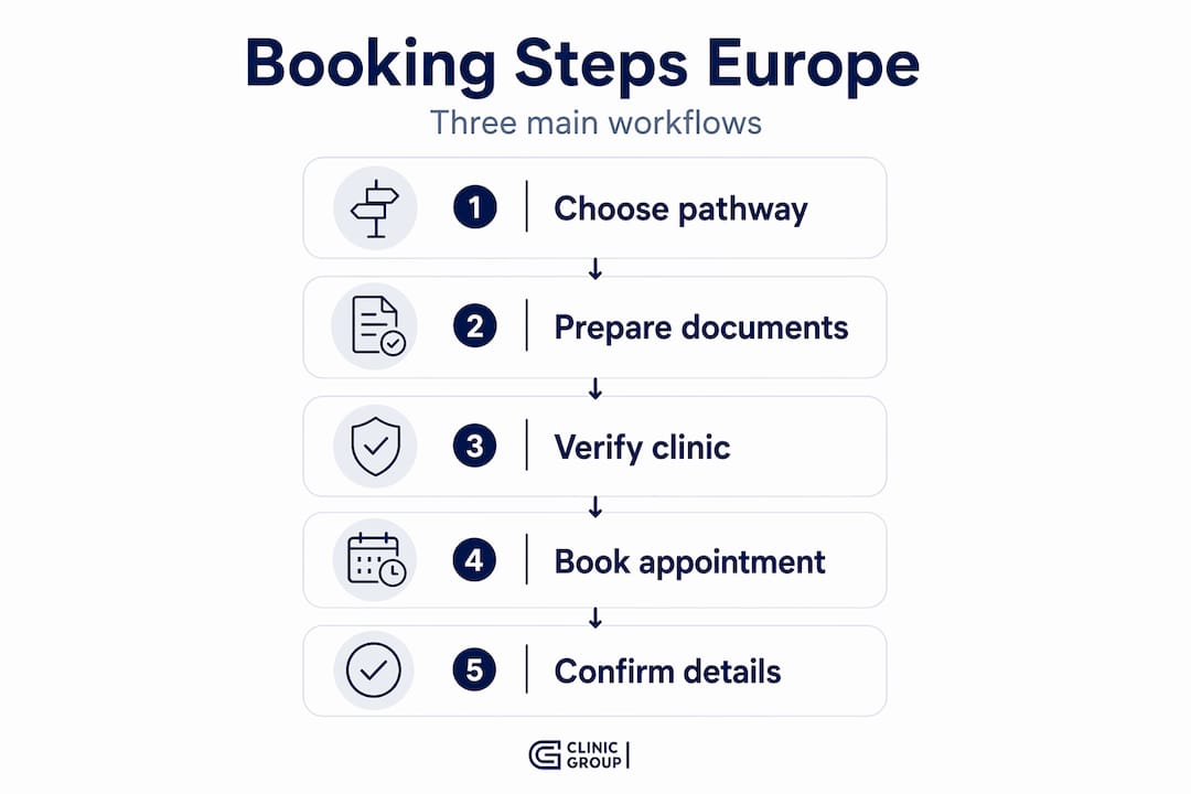 Infographic: vertical flow of booking steps