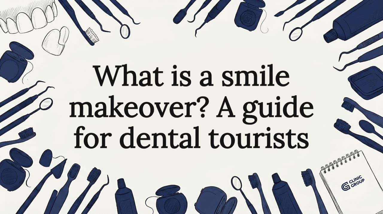 Decorative dental tools framing blog title card