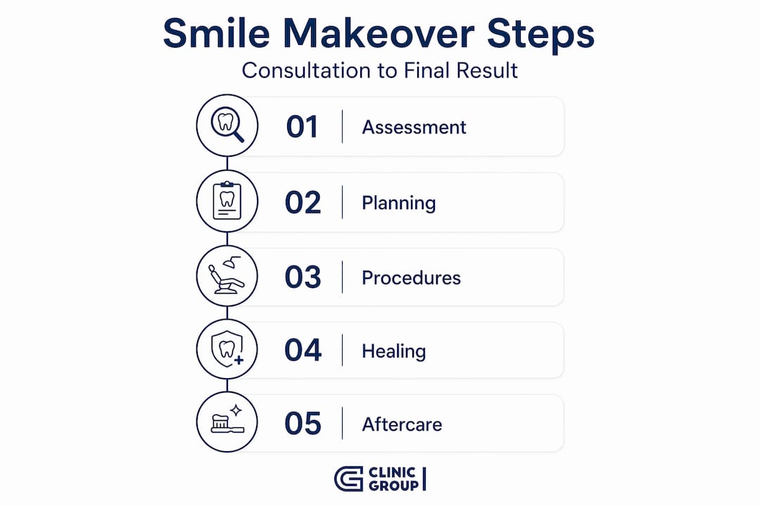 Step-by-step smile makeover process infographic