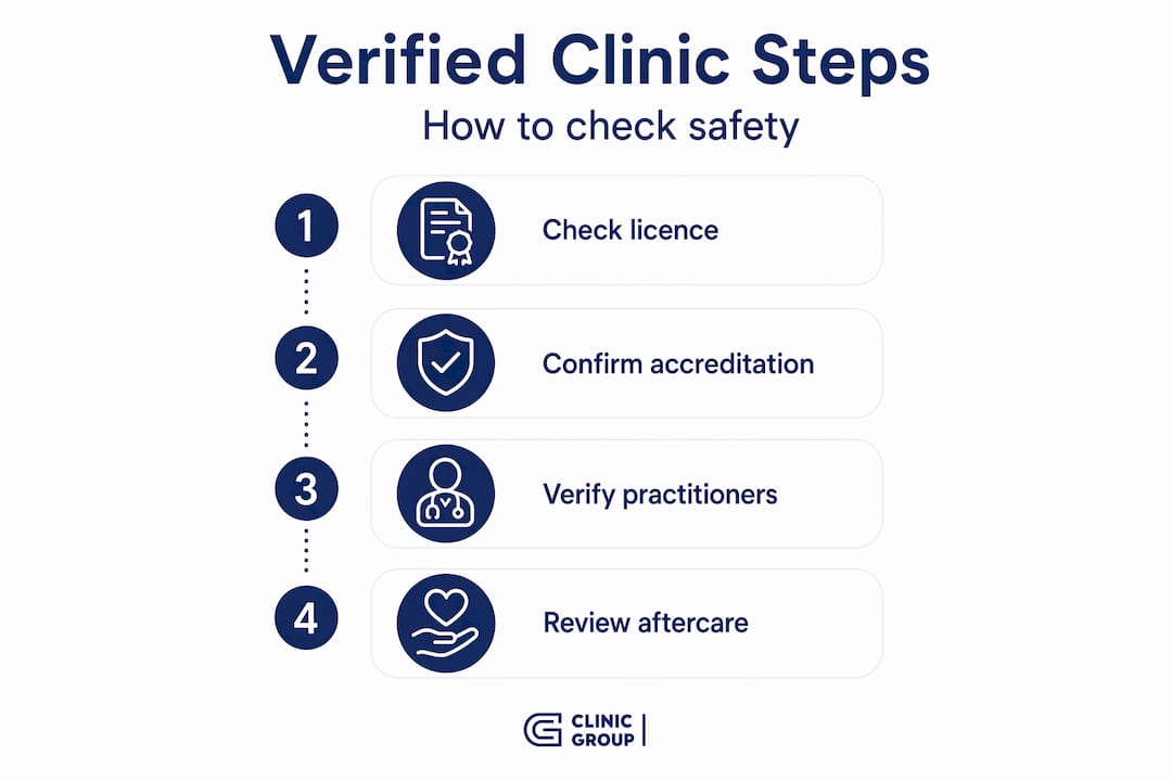 Infographic clinic verification steps with four stage process