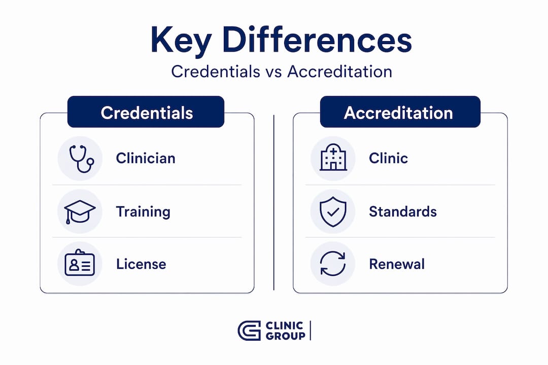 Infographic comparing credentials and accreditation features side by side
