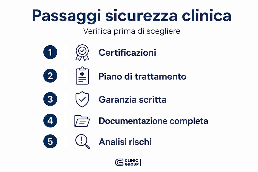 Infografica: tutti i passaggi fondamentali per garantire la sicurezza in ambito clinico