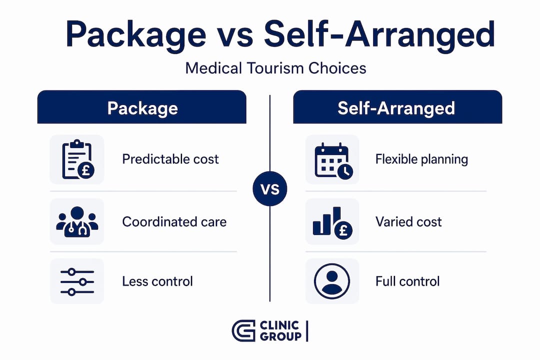 Infographic comparing package and self-arranged medical travel