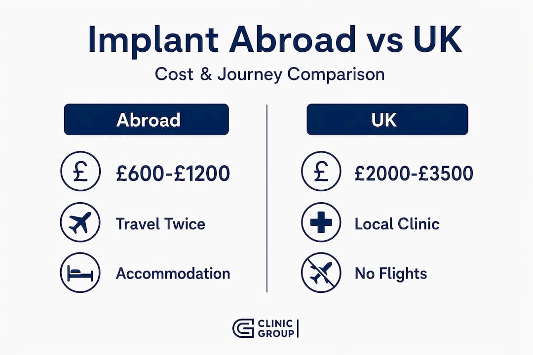 Cost comparison infographic dental implants abroad versus UK