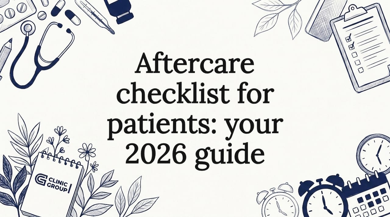 Illustrated title card with medical and checklist icons