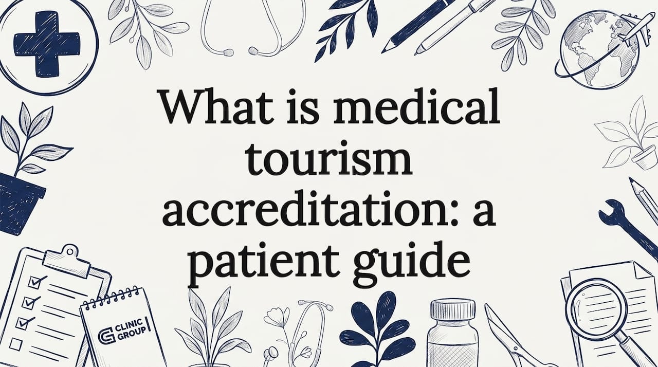 Decorative title card illustration for medical tourism accreditation