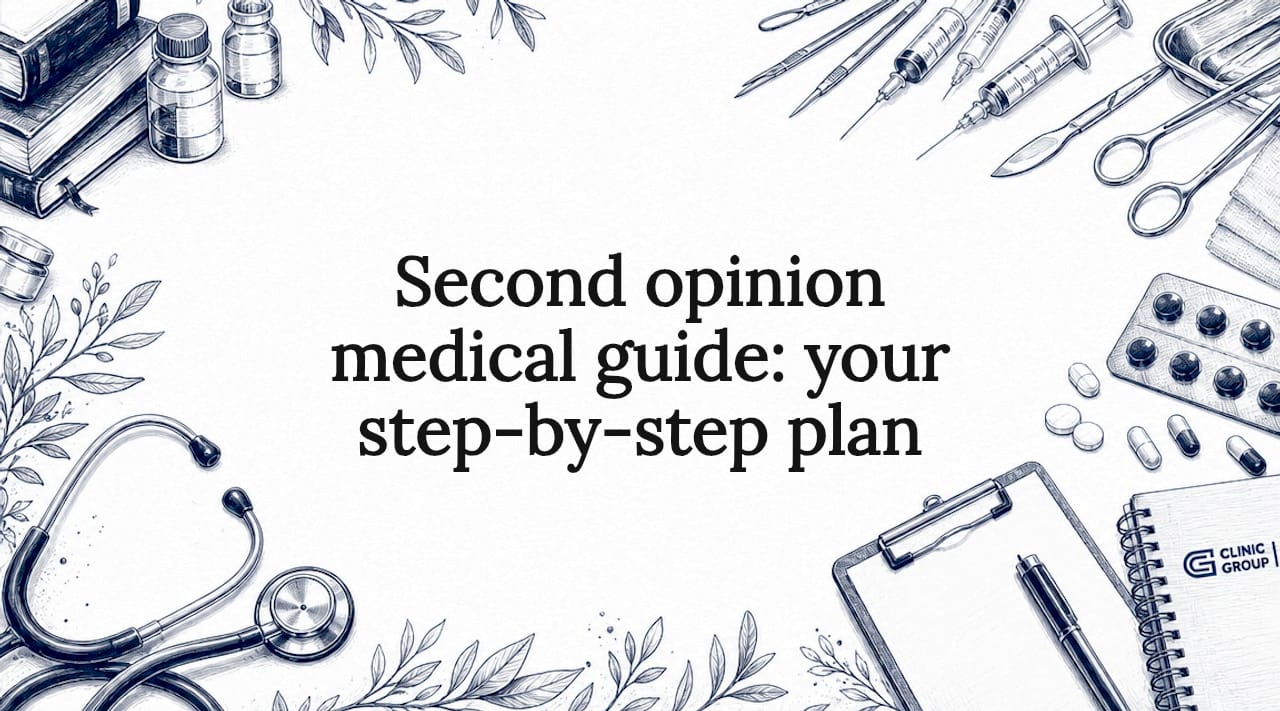 Decorative title card illustration with medical tools and botanicals
