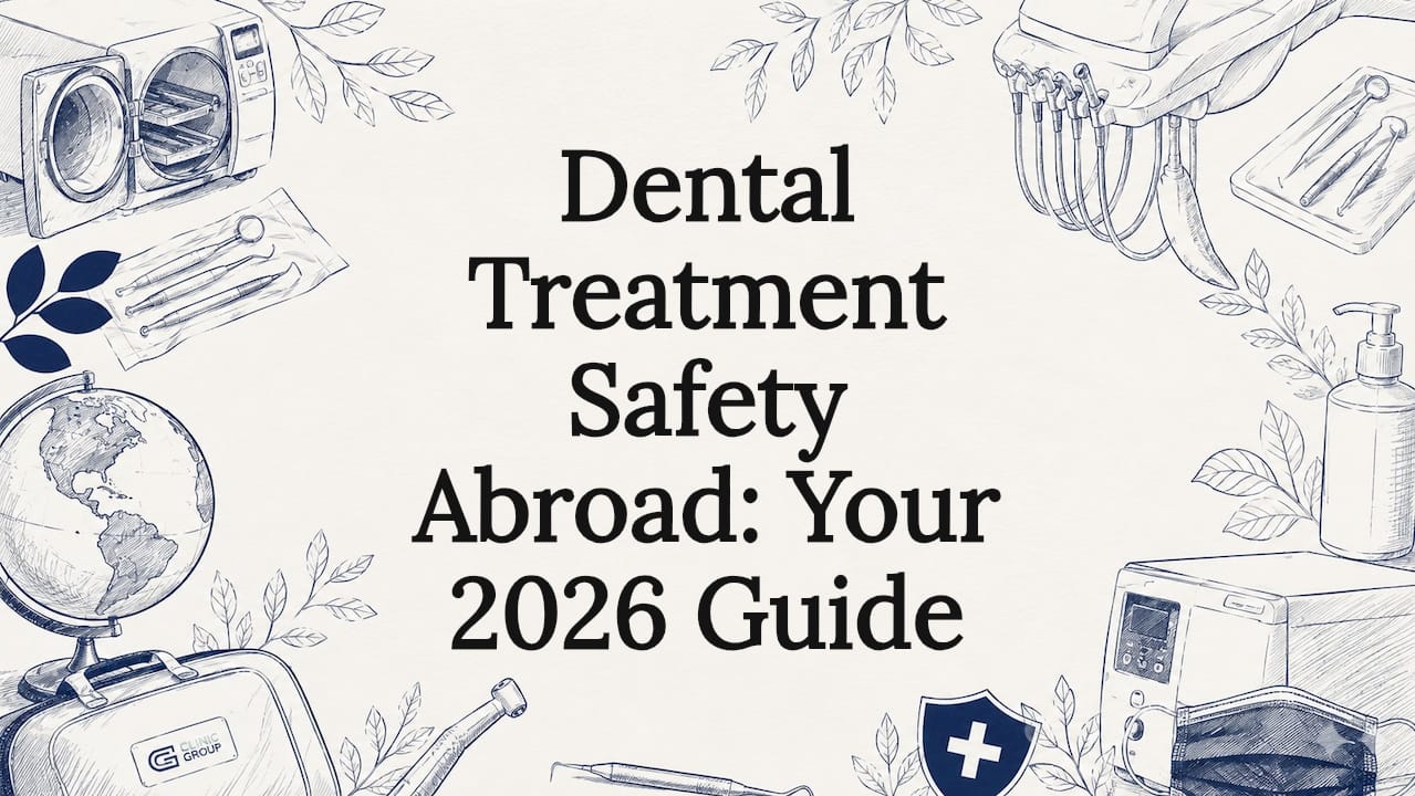 Decorative dental safety title card illustration