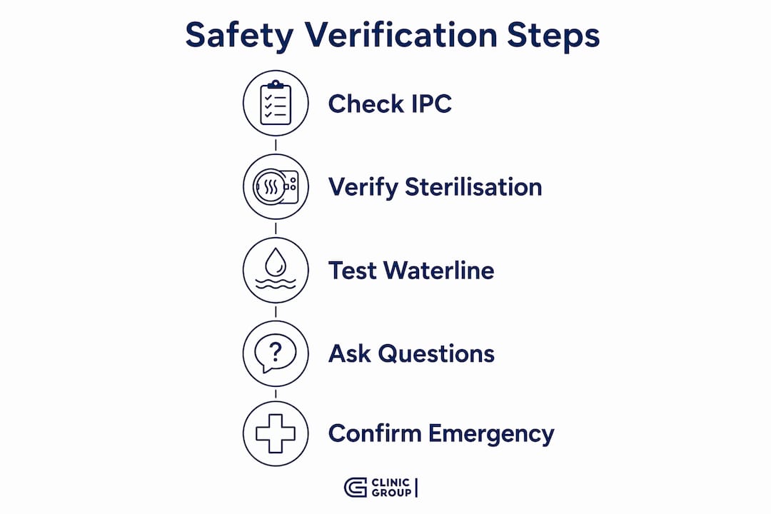 Infographic showing safety verification steps for dental treatment abroad
