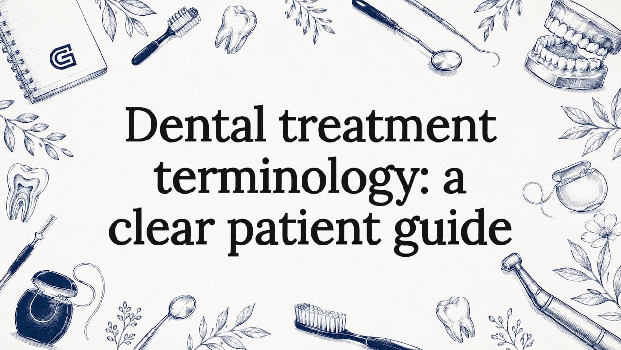 Decorative dental themed title card illustration