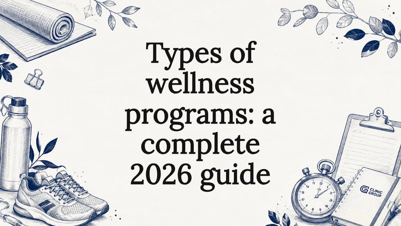 Decorative wellness title card illustration