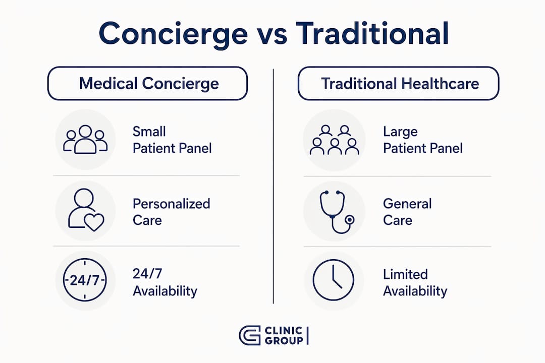 Infographic comparing medical concierge and traditional healthcare