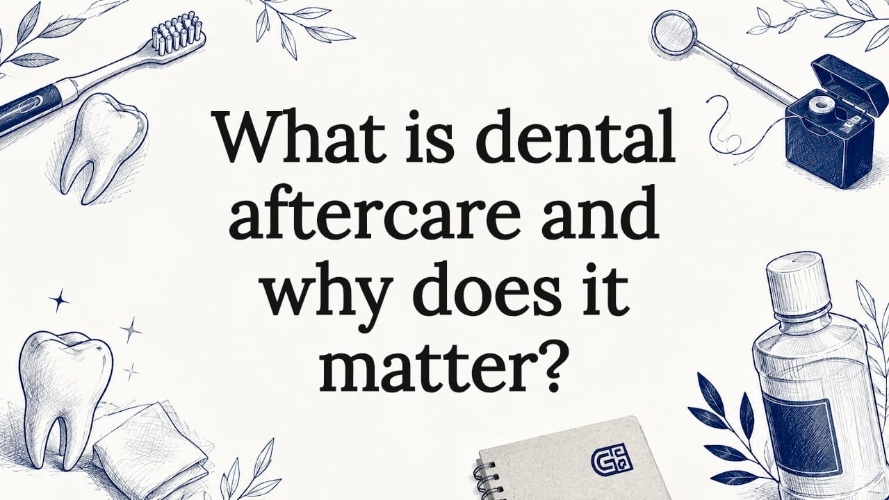 Decorative dental title card illustration with tools