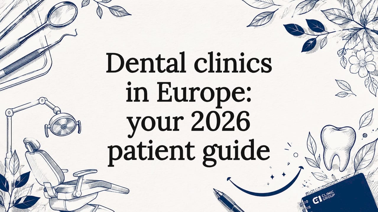 Decorative dental clinic title card illustration
