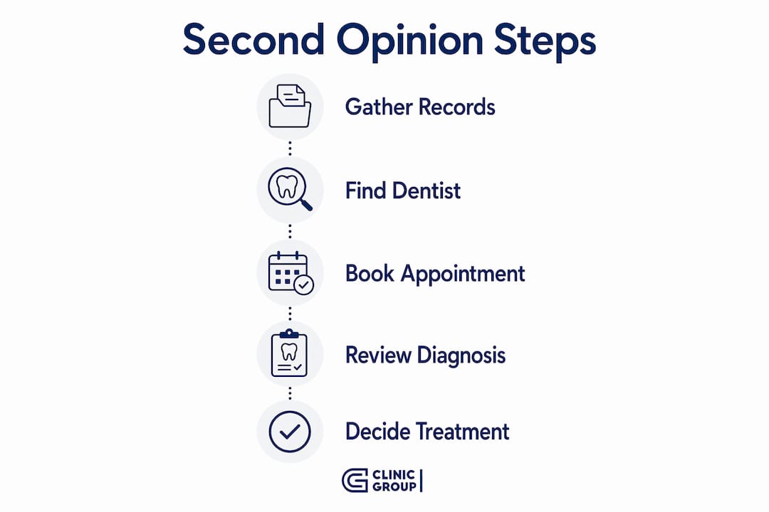 Infographic showing steps to get a second dental opinion