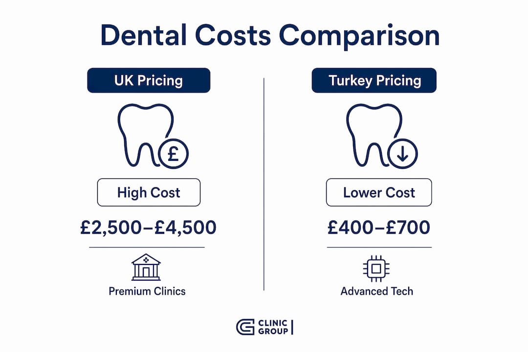 Infographic comparing dental costs in UK versus Turkey