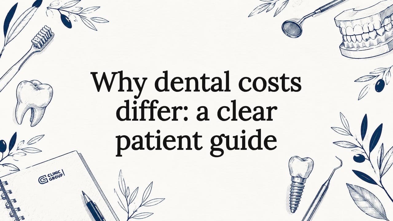 Decorative title card illustration with dental tools