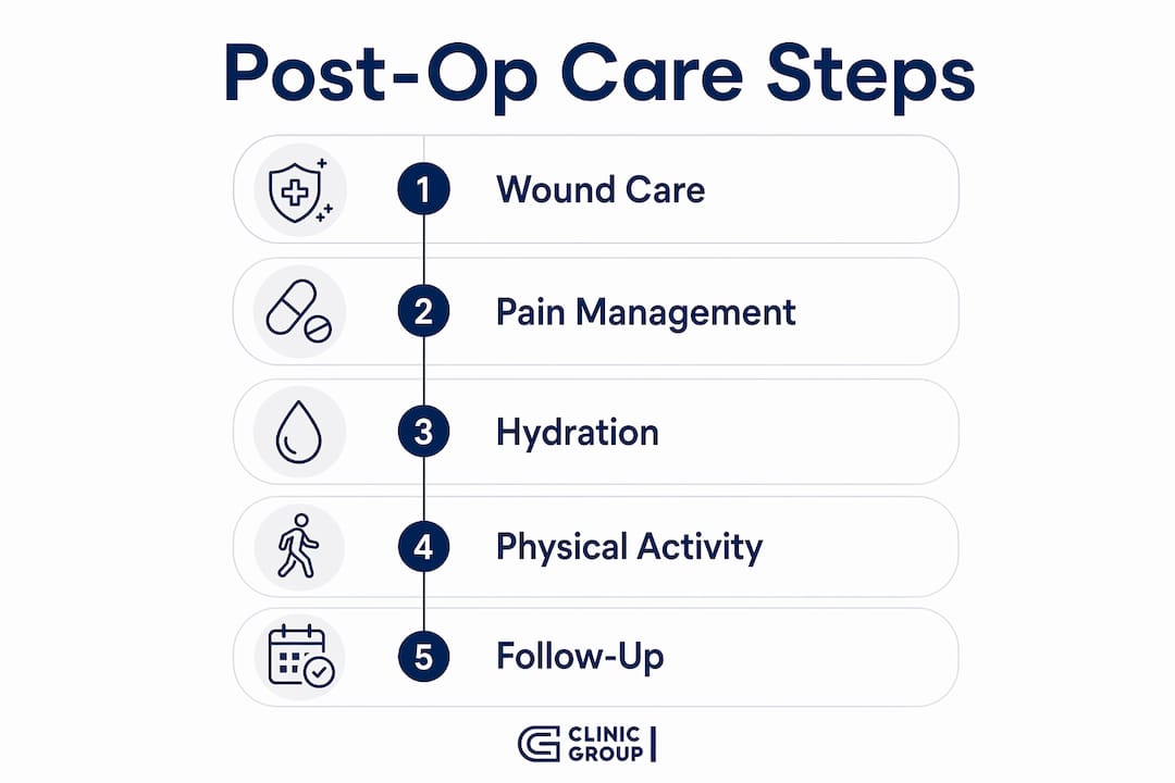 Infographic outlining key post-op care steps